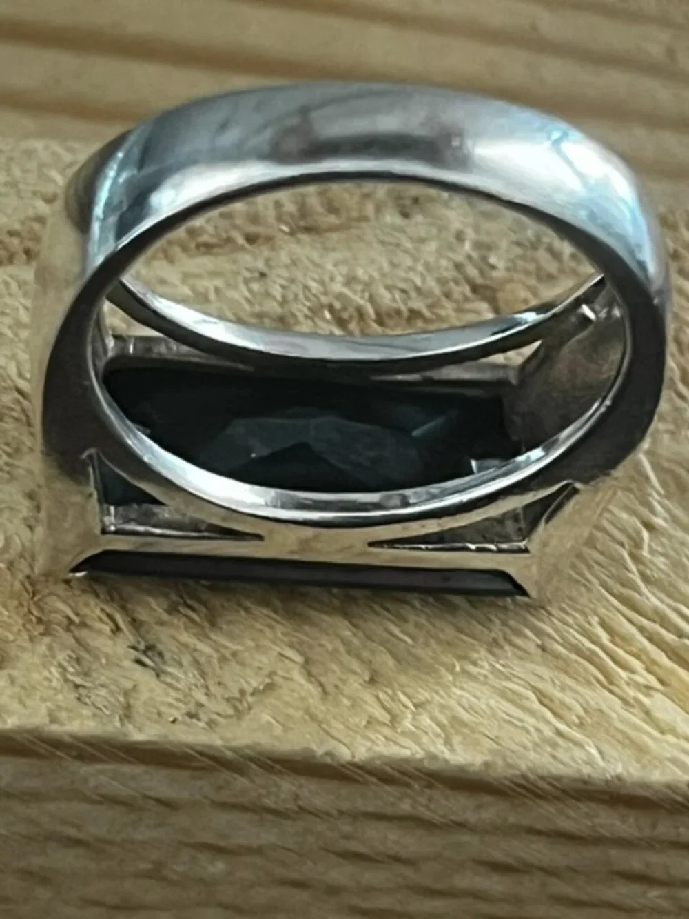 925 Sterling Silver Statement Ring Chunky Black Faceted Stone Size 8 1/2